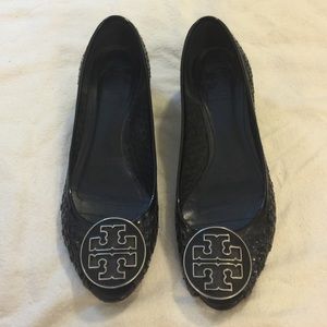 Tory Burch Black Woven Wedges
